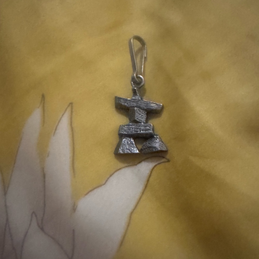Silver-tone Inukshuk Pendant Charm - Men’s